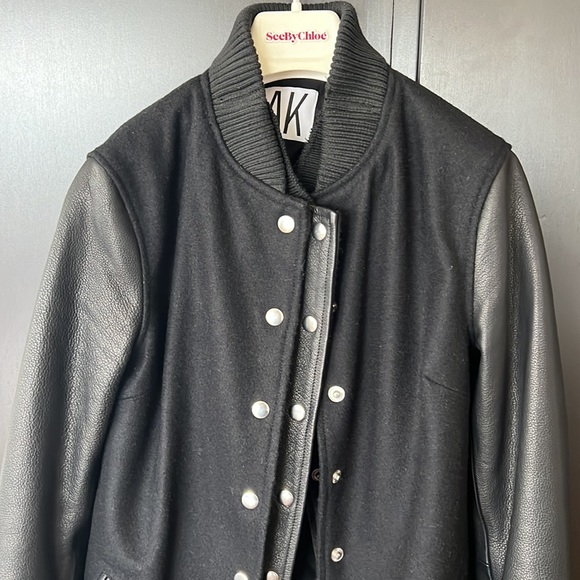 OAK Leather Sleeve Varsity Long Coat - Picture 12 of 14
